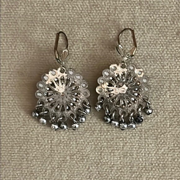 House of Moda Elegant Silver and Crystal Dangle Earrings - Picture 2 of 2